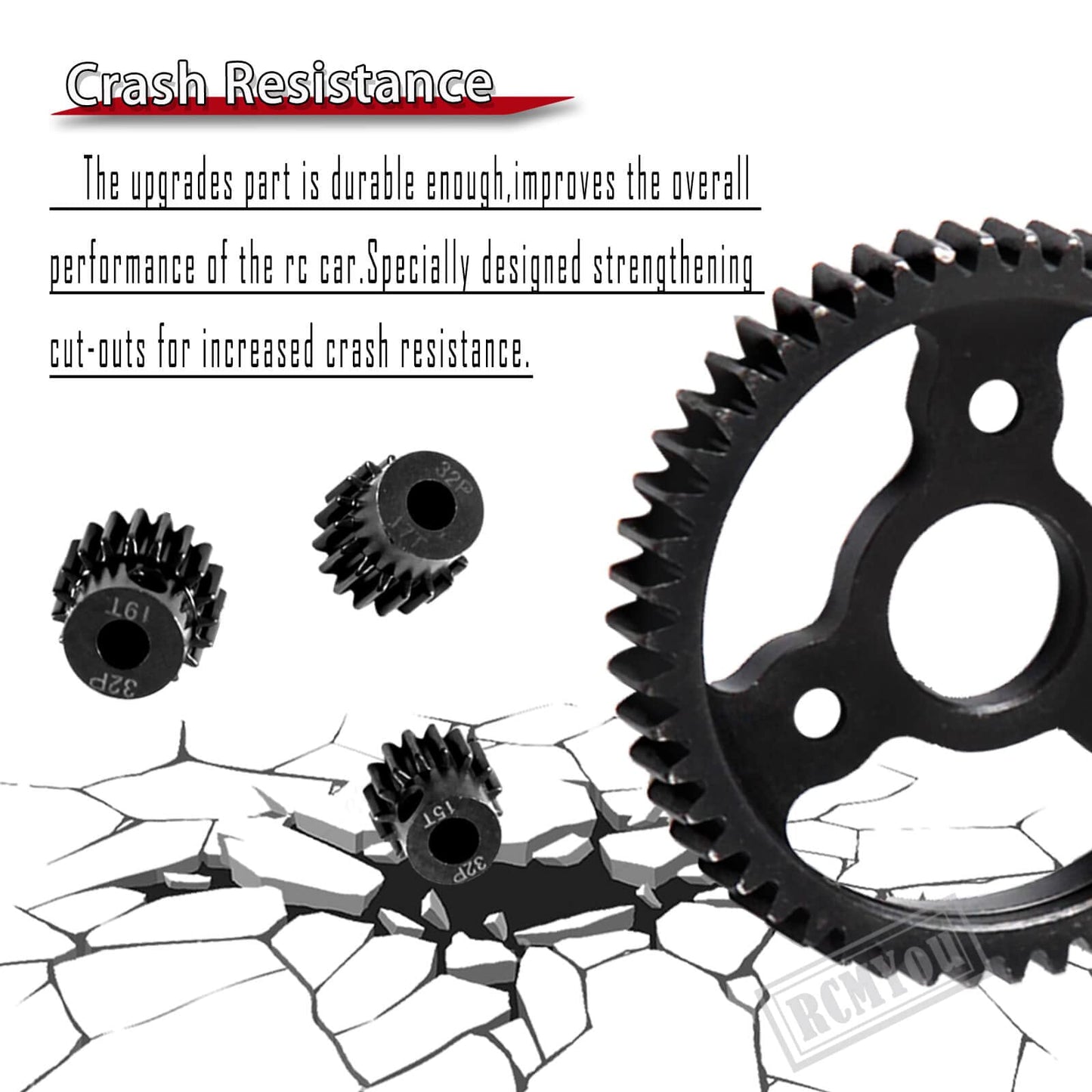 RCMYou 52T Spur Gear 0.8h(32-Pitch)#45 Steel Transmission Gears Spur Gear with 15T/17T/19T Metal Pinions Gear Upgrades Part for