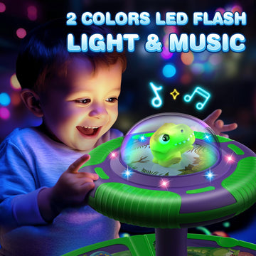 Flooyes Dinosaur Sit And Spin Toys For Toddlers Boys 1 2 3 Years Old, Birthday Gift For Boys Age 2-4 With Led Lights And Music, 360° Spin