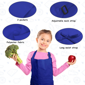 Imerago 15 Pcs Kids Aprons With Pockets Adjustable Chef Painting Aprons Bulk For Girls Boys Aged 6-13 Cooking Baking Crafting Bl