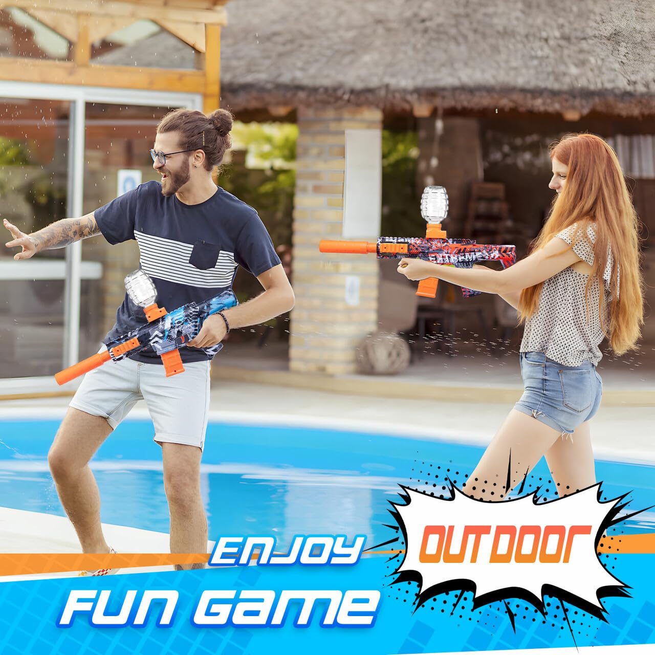 2 Pack Electric Splatter Blaster Toy, Splat Auto, Outdoor Play Team Games, 50000+, 600 Hopper, 2 Rechargeable Batteries, Age 12+