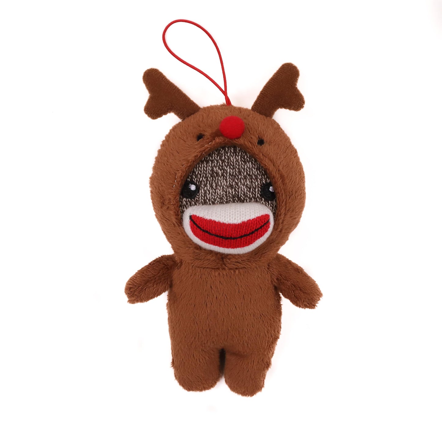 Plushland Christmas Stuffed Animal Toys Cute Soft Sockiez Sock Monkey Christmas Tree Decoration- Lovely Gift Xmas Ornament Party Favor 4 Inch (Reindeer)