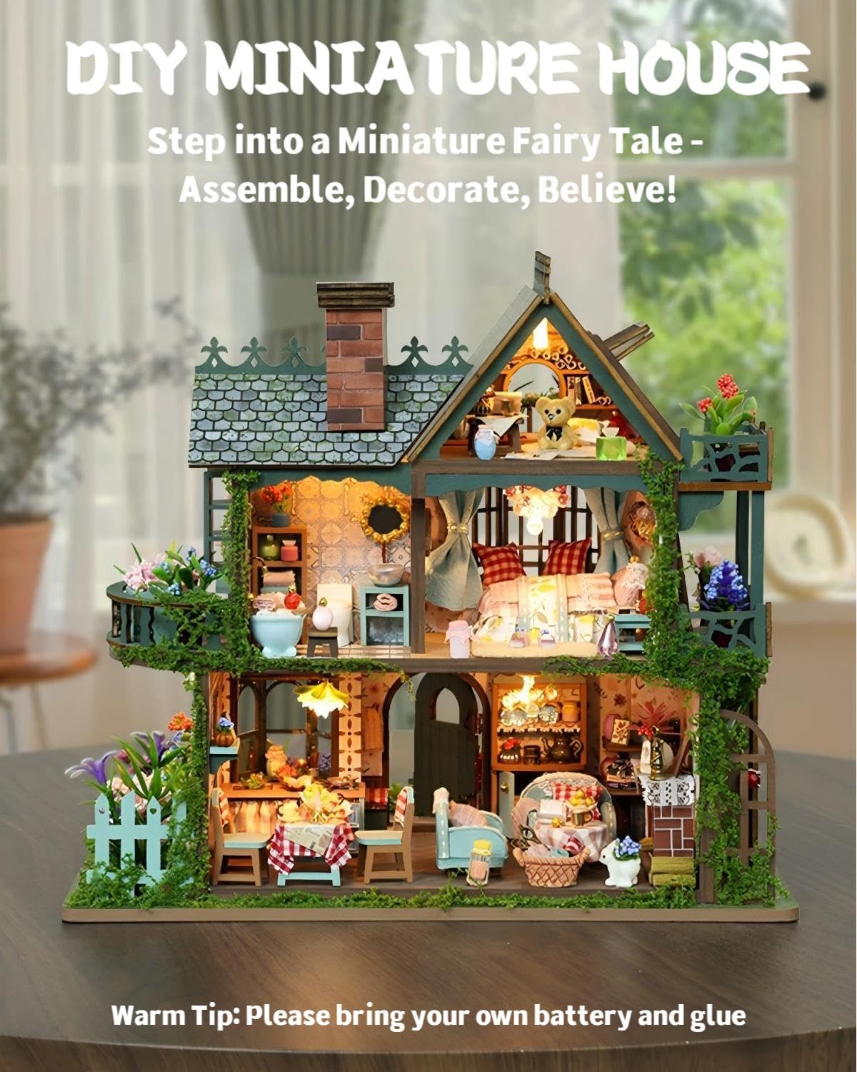 OZJAY Miniature House Kit  DIY Wooden Dollhouse Miniature Kit  Dollhouse Kit  Mini House Building Kit for mature-themed Teen  Fairy Garden