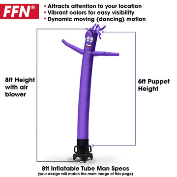 Light Green 8 Foot Tall Inflatable Tube Man Air Powered Waving Puppet, Air Blower Motor Included With 6 Foot Solid Colored Dance