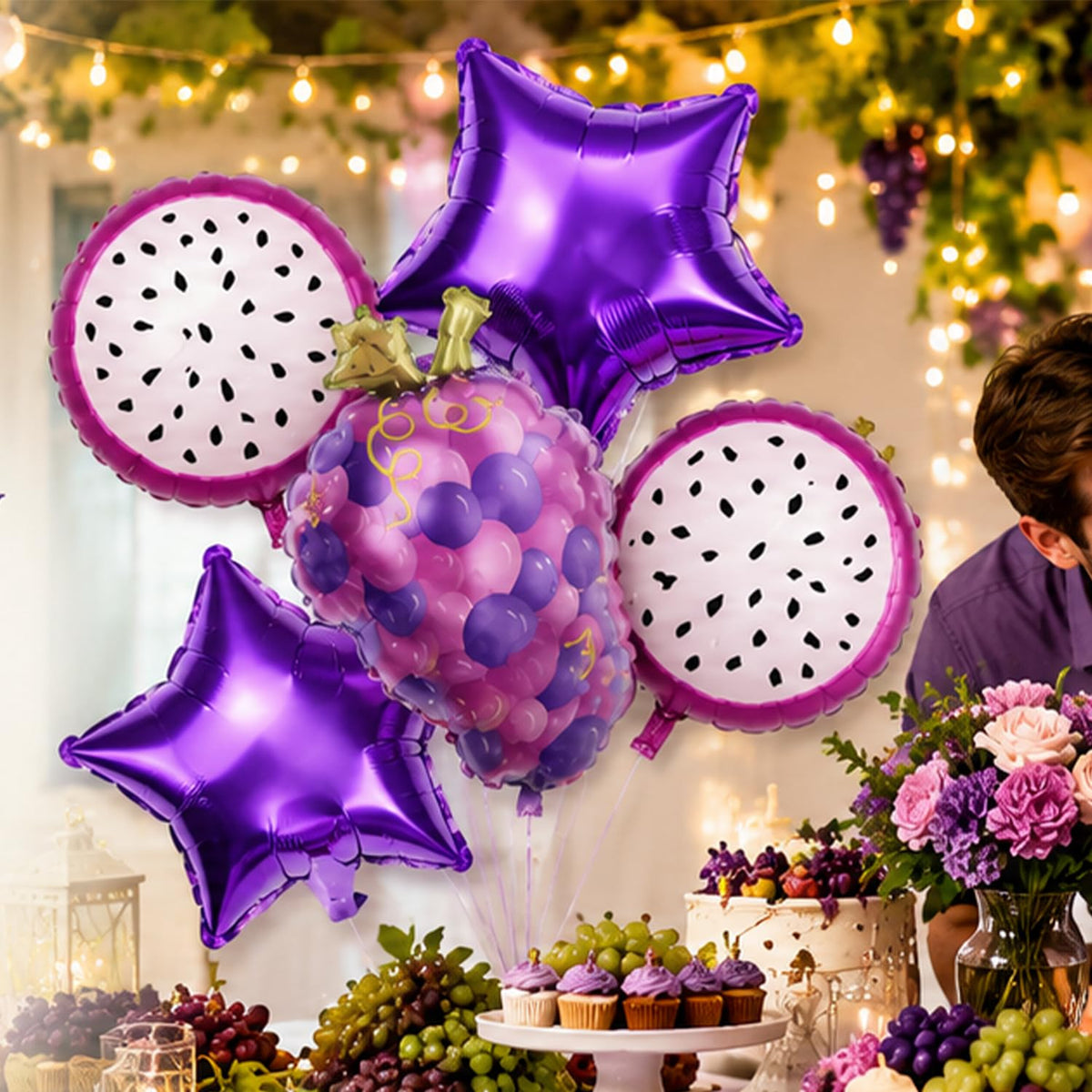 Atpata Funky Fruit Theme Foil Balloon Combos (Grapes), Multicolour