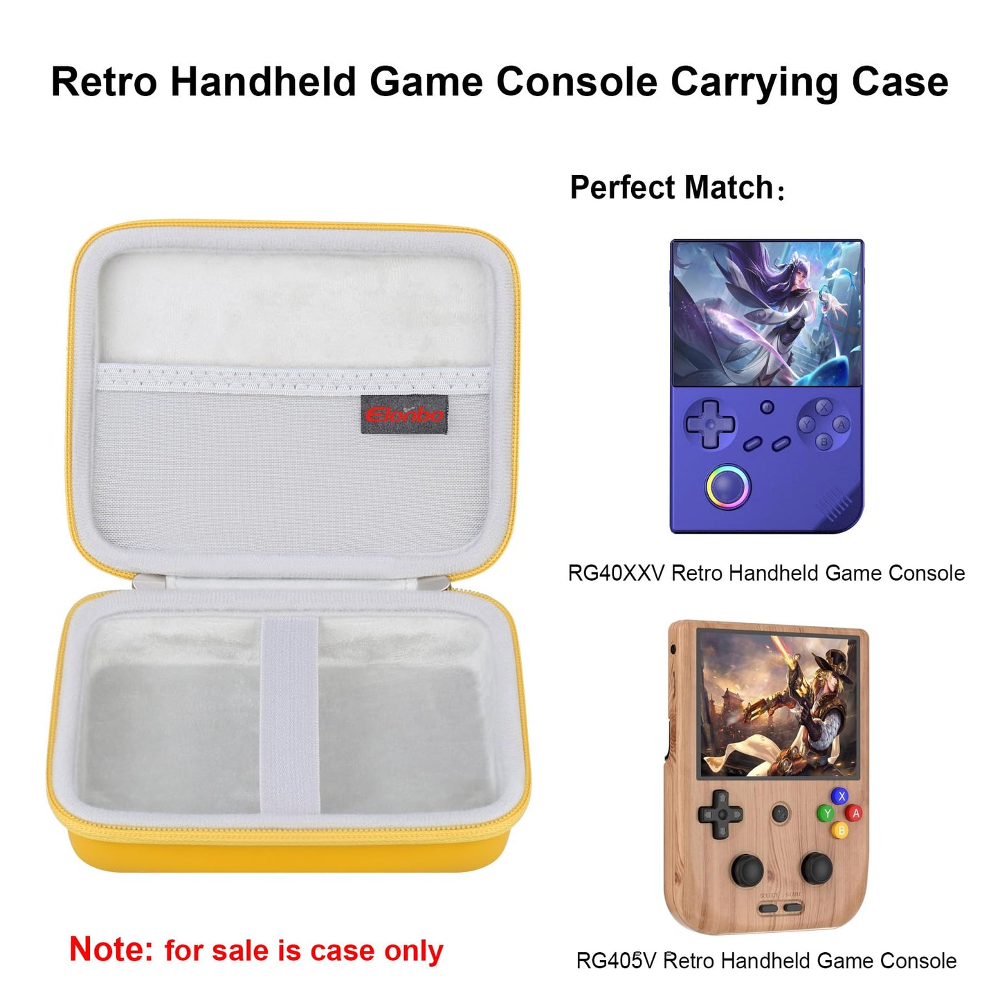 Elonbo Carrying Case for RG40XXV / RG405V Retro Handheld Game Console  Android Retro Handheld Gaming Travel Storage Cover Bag Linux System Games Organizer Holder  Mesh Pocket fits Cables  Yellow