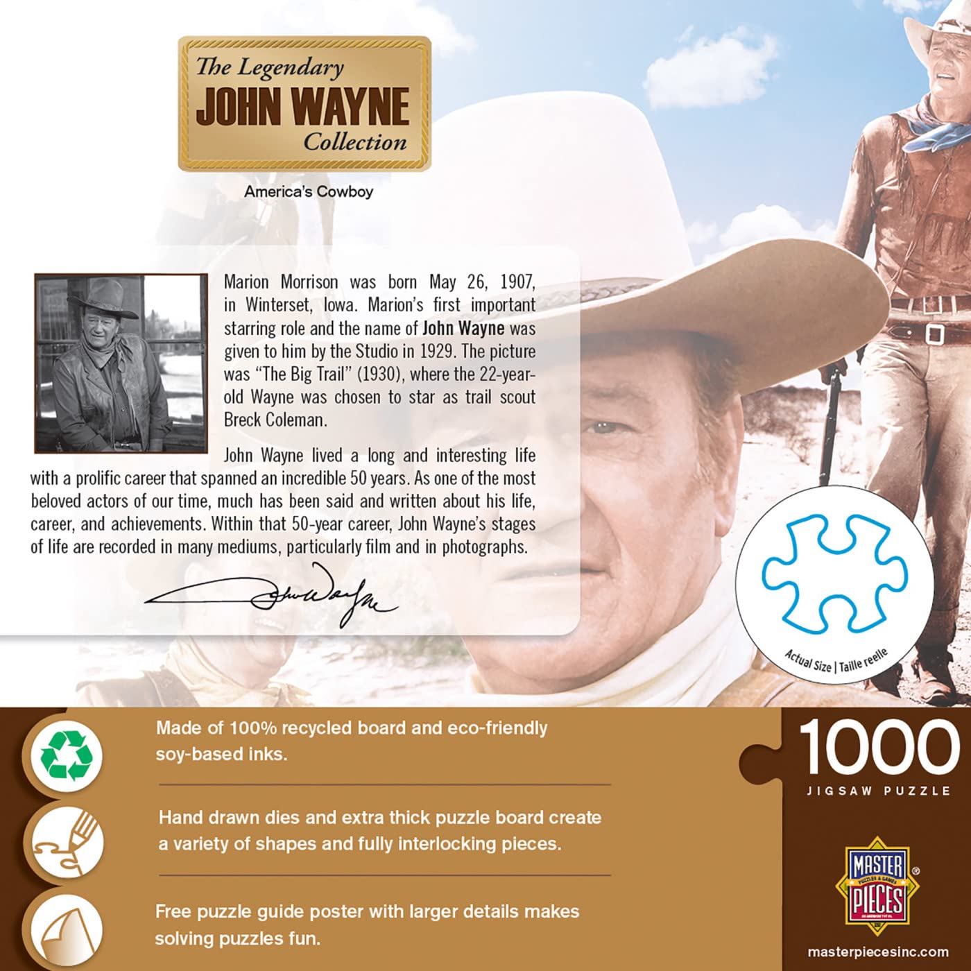 Masterpieces 1000 Piece John Wayne Jigsaw Puzzle For Adults, Family, Or Youth - America'S Cowboy - 19.25''X26.75''