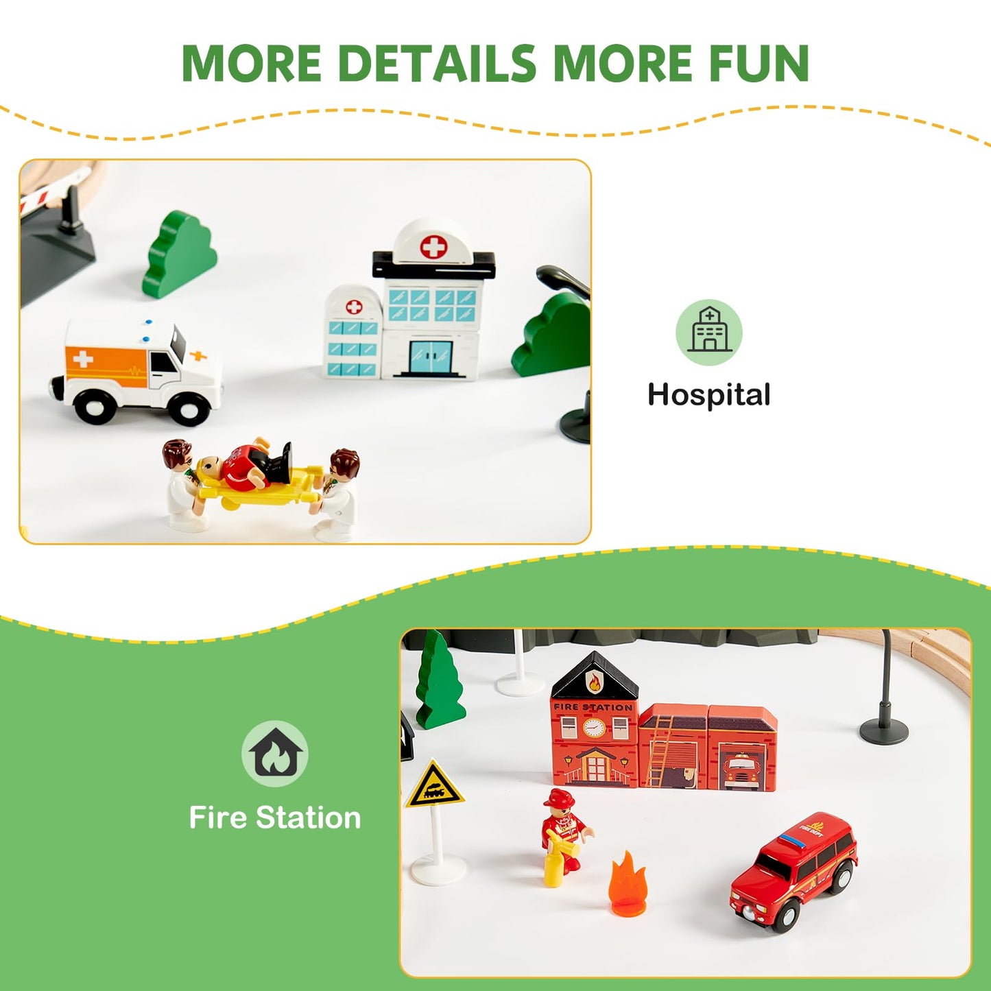 Joylike 153pcs Wooden Train Set  Toy Train for Boys & Girls  6 Themed Scenarios Wooden Train Track for Toddlers & Kids  Ideal Easter Birthday Gift Toy for Kids  Compatible with Major Brands
