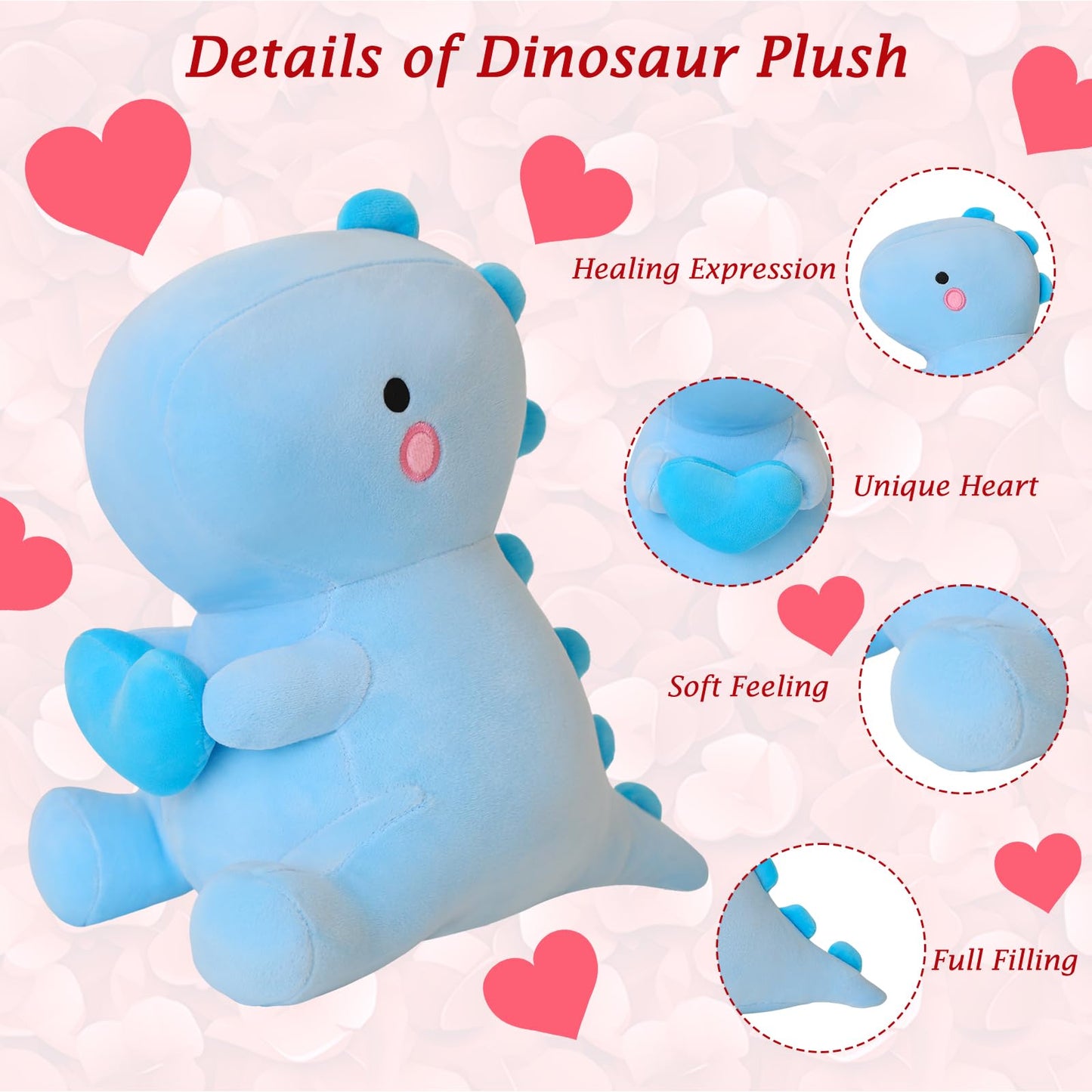 Sqeqe Dinosaur Stuffed Animal, Loving Soft Dino Plush Toys With Holding Heart For Valentine Day, Sweet Romantic Anniversary Birthday Gift For Her Girls Boys Girlfriend(Blue,20 Inch)