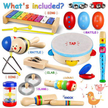 Looikoos Toddler Musical Instruments Set Wooden Percussion Instruments Xylophone Toy For Kids Montessori Toys For 1 Year Old Boys Girls With Maracas Easter Eggs