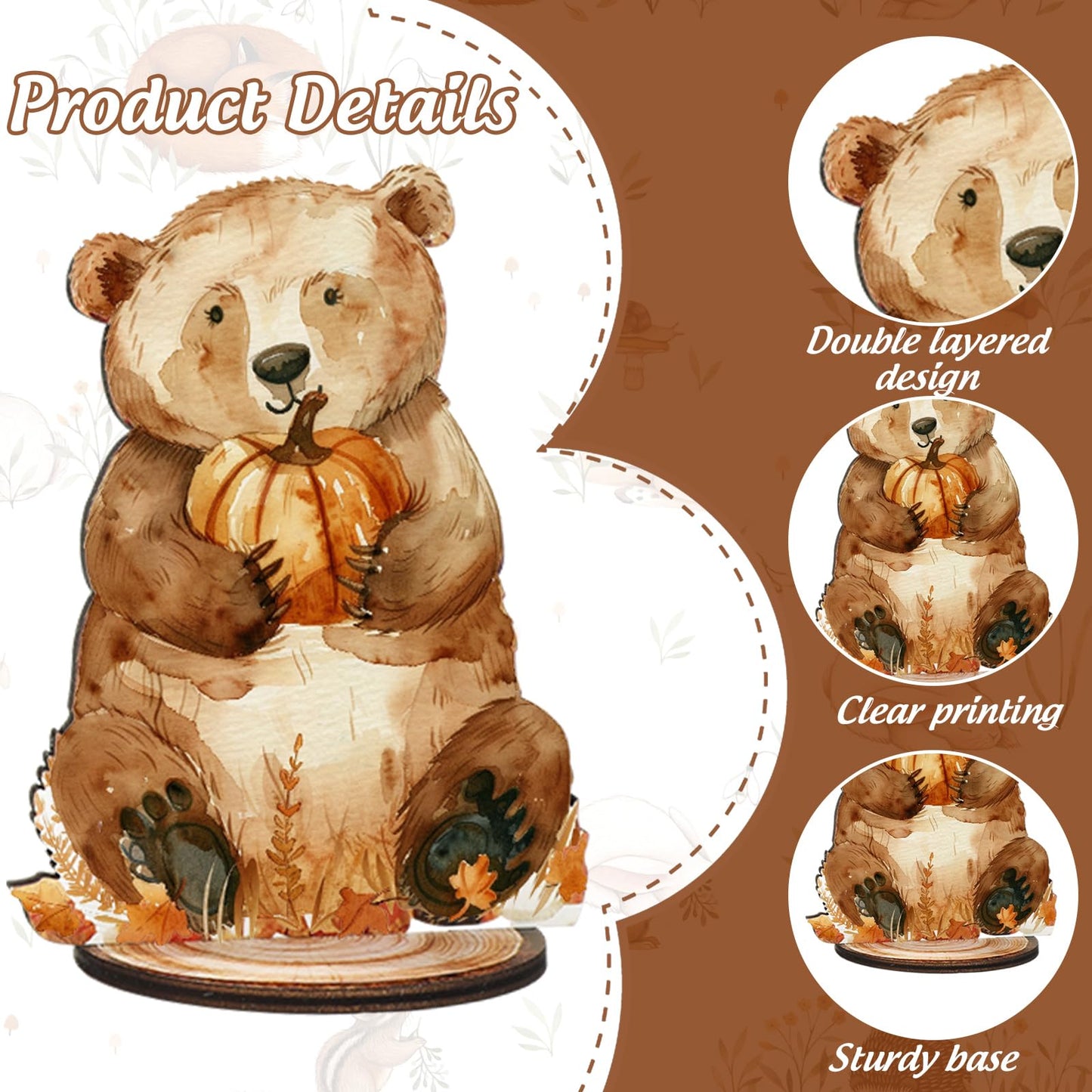 FYSUIMU 12Pcs Fall Woodland Animal Wood Table Sign Cute Autumn Forest Animal Wooden Cutouts with Base Tiered Tray Decor for Farm