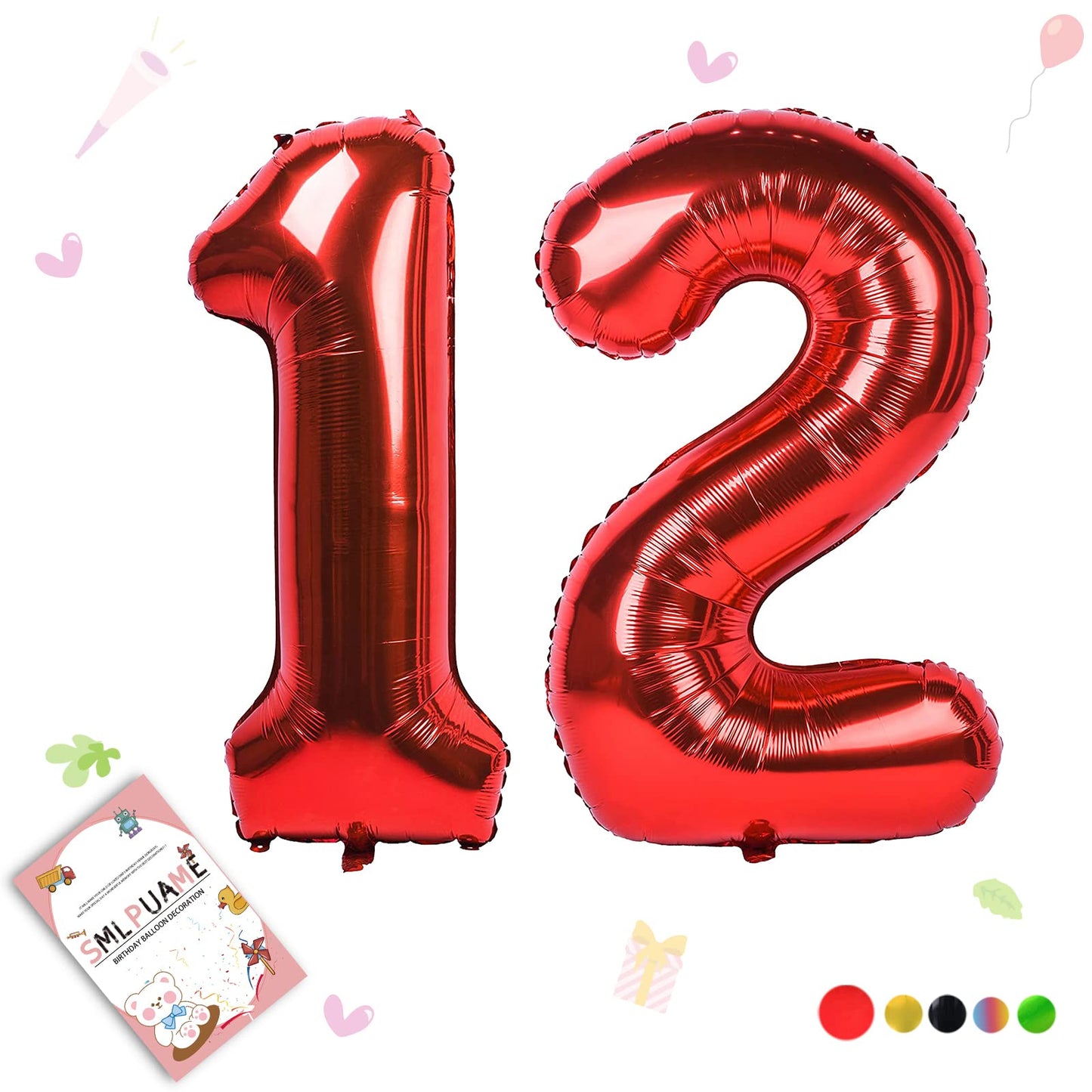 Smlpuame 40 Inch Number Balloon 0-9 Red Large Number 12 Balloons,Digital Balloons For Birthday Party Celebration Decorations Sup