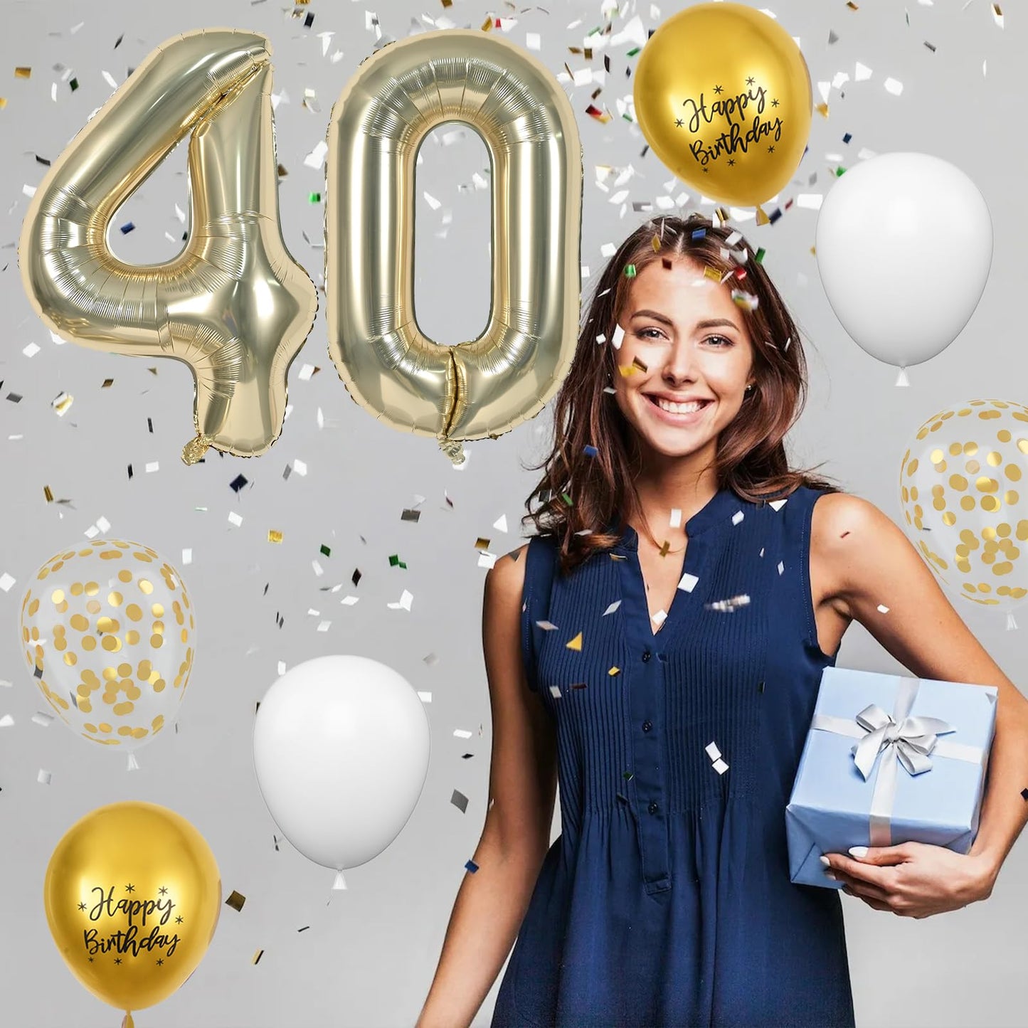 FunHot 40 Inch Light Gold Number 40 Balloon, Rubber Giant Foil Balloon for 40th Birthday Party Decorations