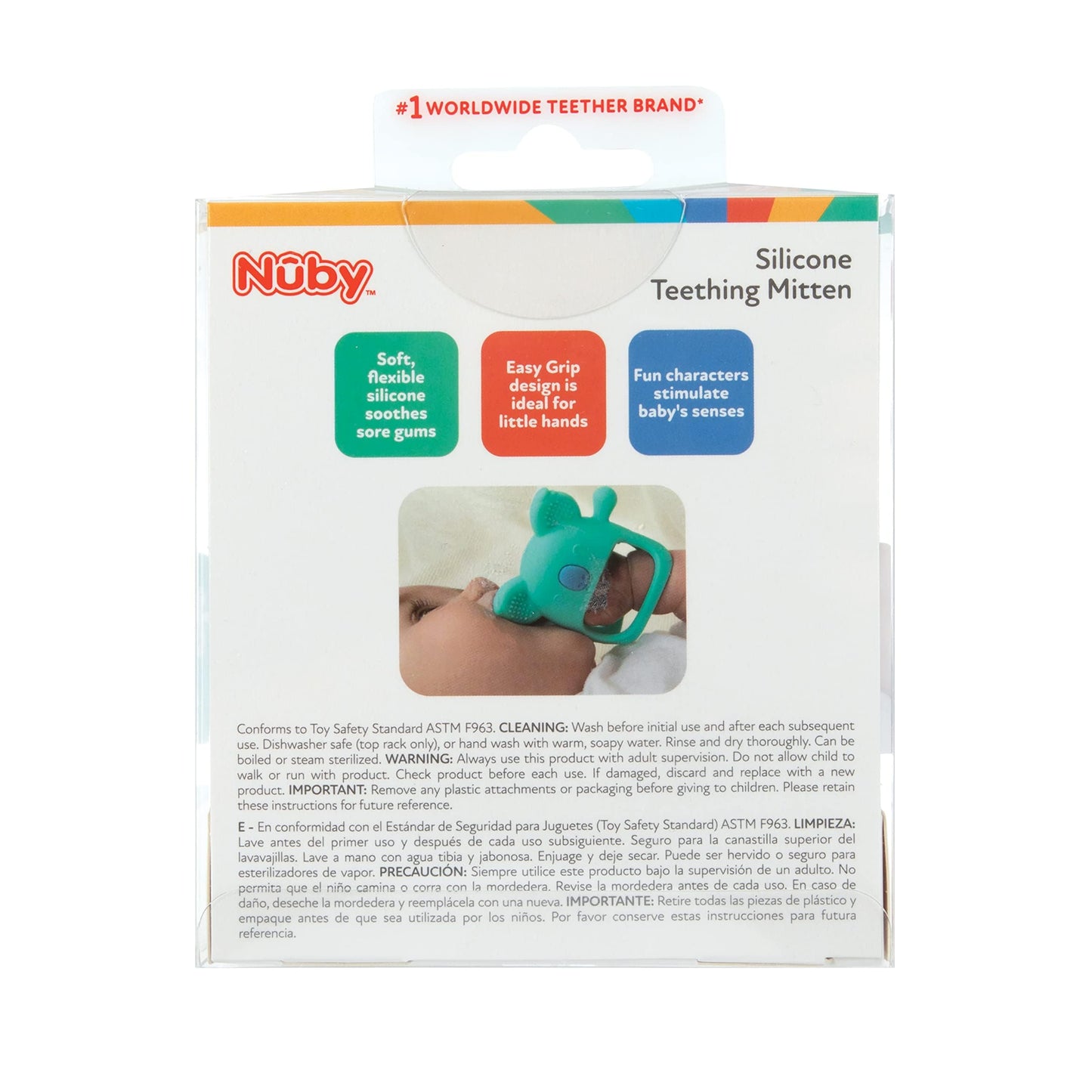 Nuby Silicone Wrist Teething Mitten - Baby Teether Ring - 3+ Months - Hippo