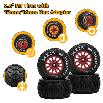 2.8'' Rc Tires With 12Mm/14Mm Hex Adapter 1/10 Scale Rc Truck Tires Rc Wheels And Tires Set For Traxxas Arrma Rustler Stampede 4