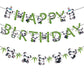 Zwiebeco Birthday Party Decoration Supplies Green Black White Happy Birthday Sign Banner Bamboo Leaves Pandas Banner Hanging Pap