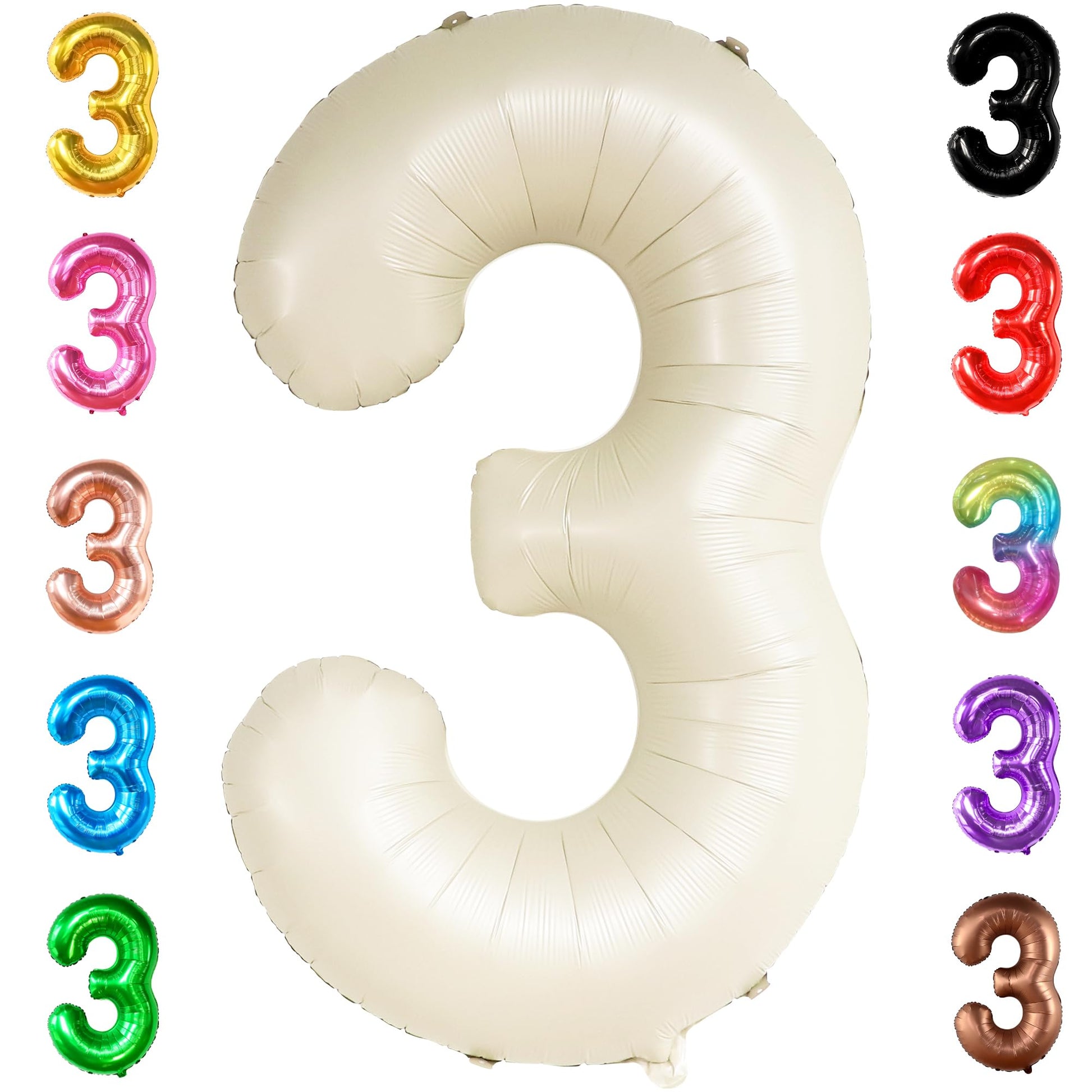 Katchon, Cream White Number 3 Balloon Neutral - Giant, 40 Inch, Three Balloon | 3 Balloon Number For Young Wild And Three Decorations Girl | 3 Birthday Balloon, 3Rd Birthday Decorations For Boys