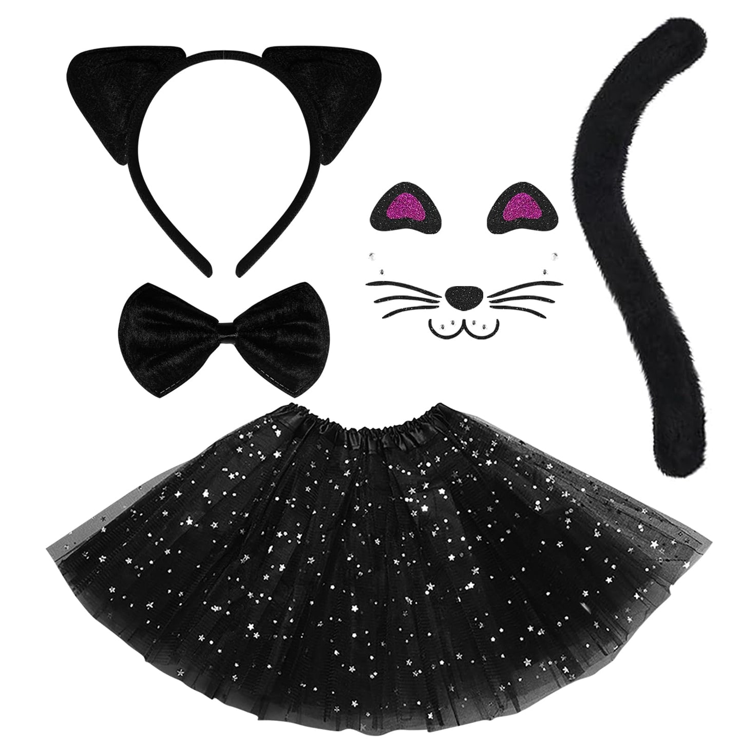 Hikkcos Black Cat Costume For Girls Cat Costume Set Cat Noir Costume Black Cat Halloween Costumes Cat Ears And Tail Set For Kids