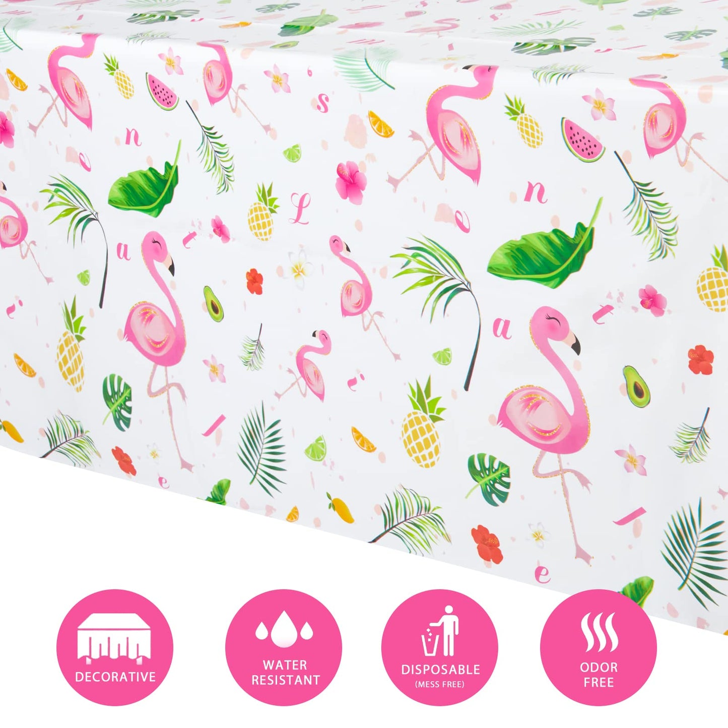WERNNSAI Flamingo Tablecloth - 108x 54 Tropical Luau Party Disposable Plastic Table Cover Pineapple Party Supplies for Kid G