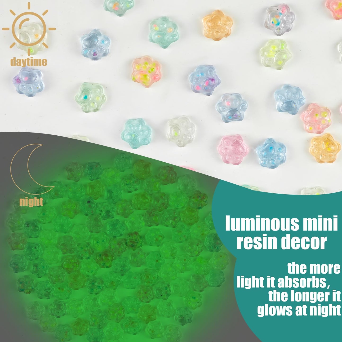 WOZADU 100 PCS Mini Resin Cat Paws Figures for Crafts Luminous Tiny Resin Animal Paws Miniature Things for Dollhouse Fairy Garden Micro Landscaping Decoration Cake Toppers Decor