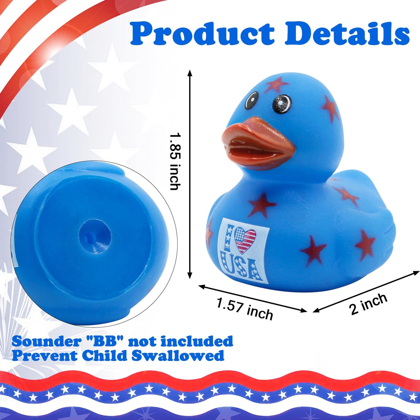 4th of July Rubber Ducks for Jeeps Ducking 24PCS Bulk Fourth of July Party Favors for Kids Bath Toys Pool Floater Patriotic Blue White Red Ducks Independence Day Gifts Boys Girls Baby Showers Favors