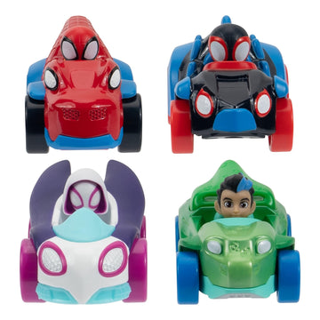 MARVEL Spidey and His Amazing Friends Amazing Metals 4 Pack - Four 3-Inch Die-Cast Dino-Webs Vehicles with Built-in-Characters