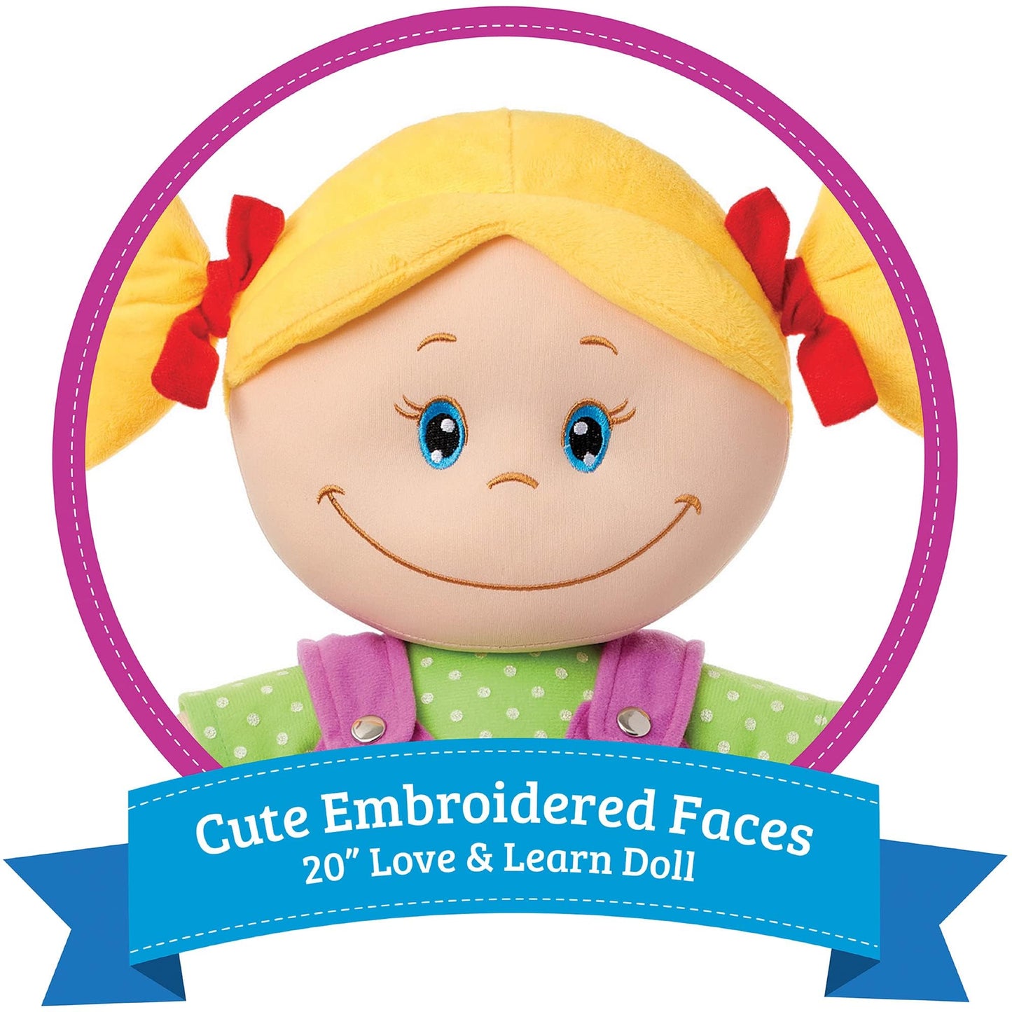 Love & Learn 17'' Educational Soft Girl Doll With Zipper, Button, Snap, Shoe Tie, & Self Fastening Skills, Montessori Learning D