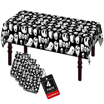 ATFUNSHOP Halloween Tablecloth Plastic 4PACKS 54 X 108 Rectangular Ghost Disposable Table Cover Waterproof Spillproof Table Clot