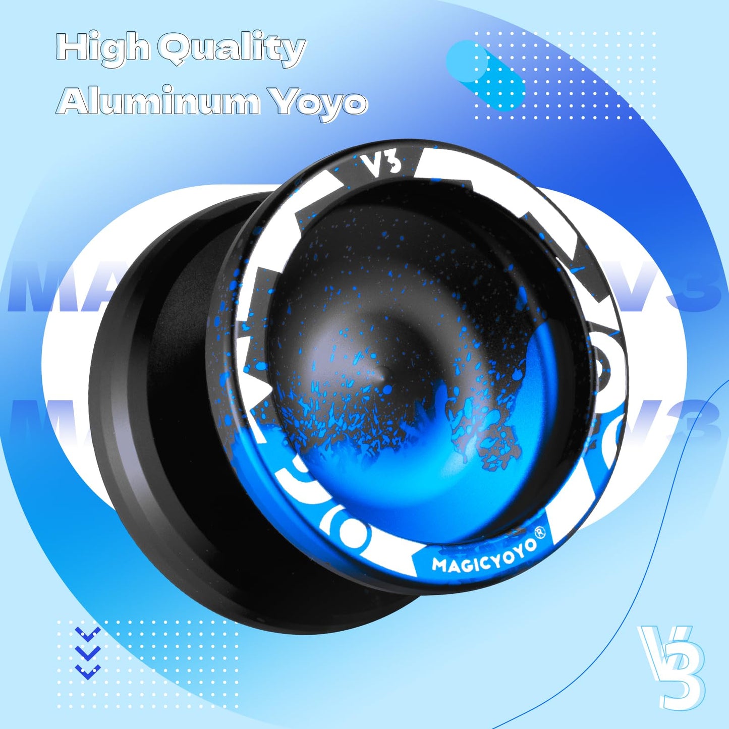 MAGICYOYO V3 Responsive Yoyo - Dual Purpose Metal for Kids & Adults, Small, Black Blue, Includes Replacement Bearing & 12 Strings