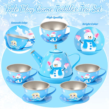 INNOCHEER Tea Party Set for Little Girls Toys, Frozen Toys for Girls Gifts, Tea Sets for Toddlers 3-5, Pretend Play Kitchen Toy,