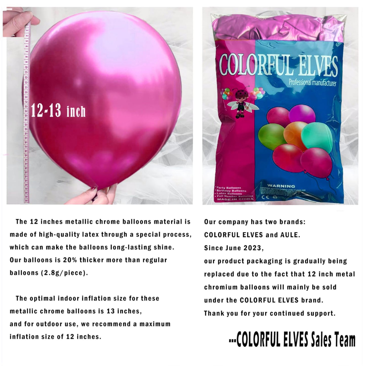 Colorful Elves 12 Inch 100 Pcs Metallic Chrome Hot Pink Balloons Shiny Thicken Latex Balloon Party Decoration (Hot Pink)
