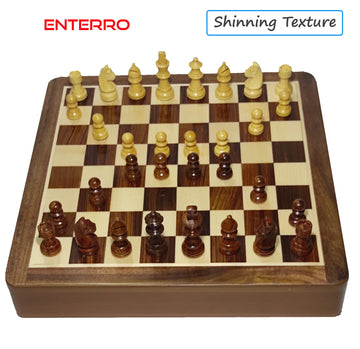 Enterro Wooden Drawer Chess Set 10 X 10 Inch With Magnetic Chessman Coins - Handcrafted Indoor Game & Travel Friendly For Kids A