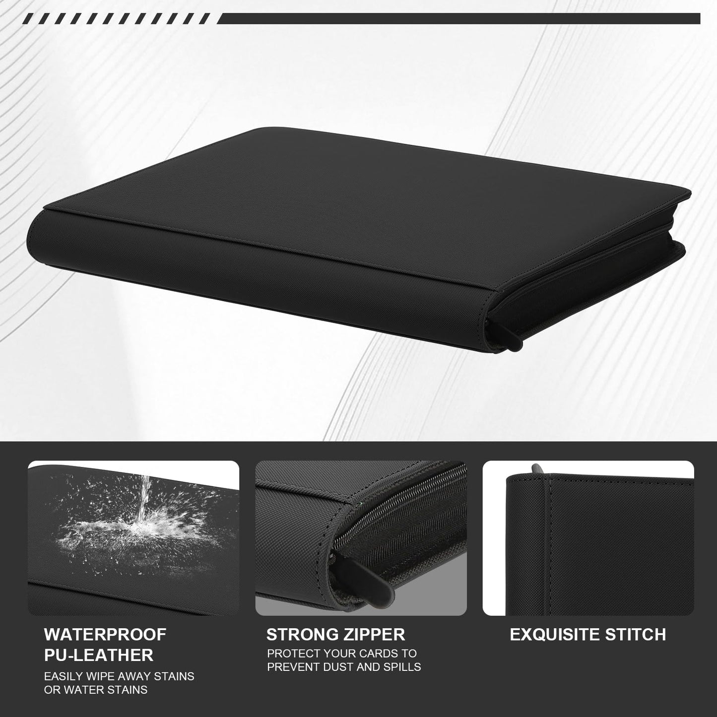 Toploader Binder Trading Card Binder Storage Hold up 288 Cards 9-Pocket Top Loader Binder with Sleeves for 3x4 Rigid Toploaders Hard Cases (9Black)