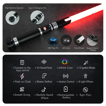 DAMIENSABER Upgrade Xenopixel 3.0 Motion Control Light Saber, Smooth Swing with Light Sabers 34 Sound Fonts Infinite Color Chang
