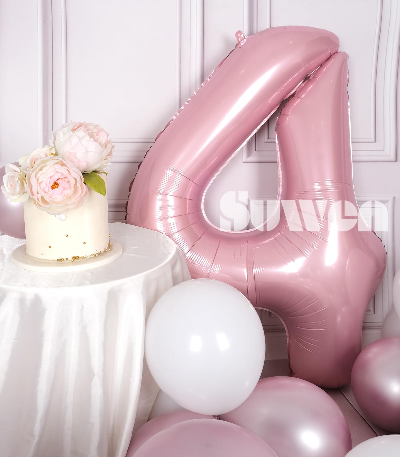 Suwen 40 Inch Pink Large 4 Number Balloons Big Foil Helium Number Balloons 0-9 Jumbo Happy 4Th Mylar Birthday Party Decorations