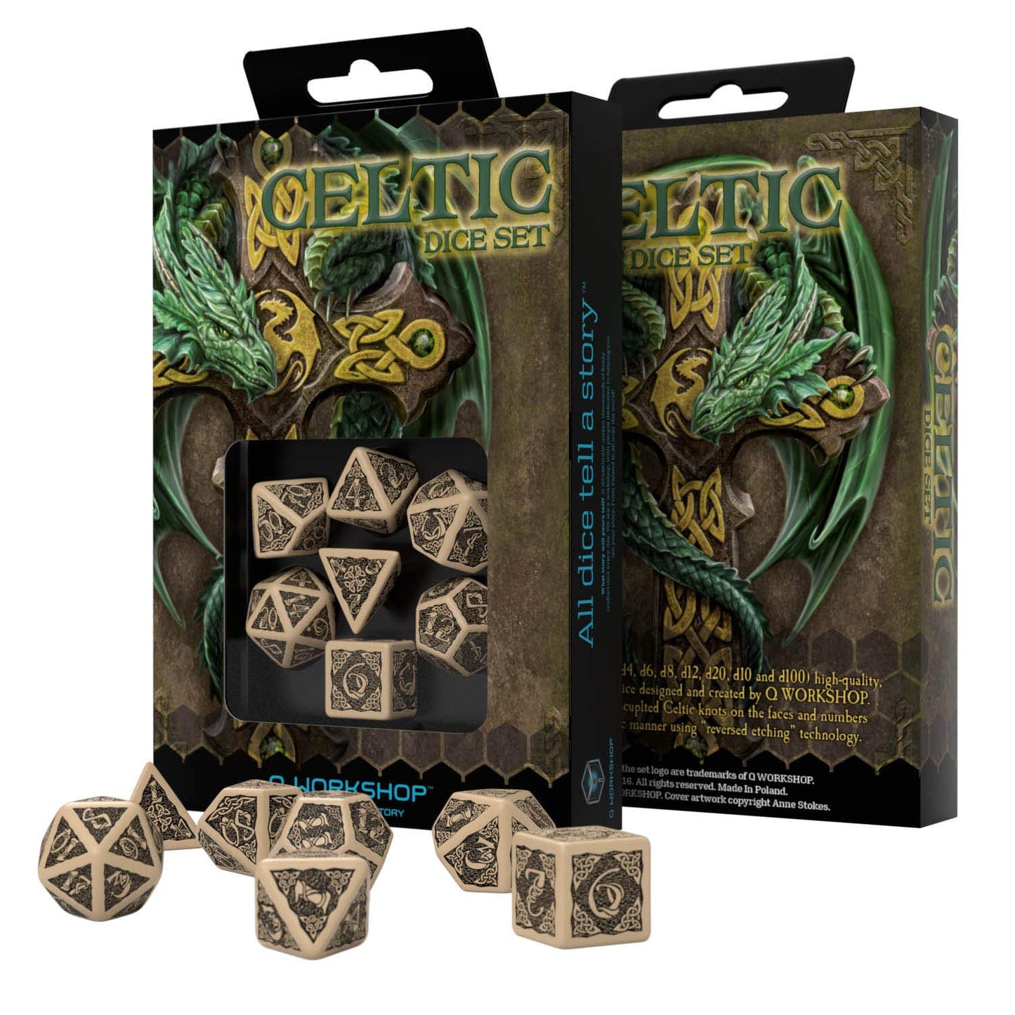 Q-Workshop Celtic 3D Dice Beige/Black (7) Board Game