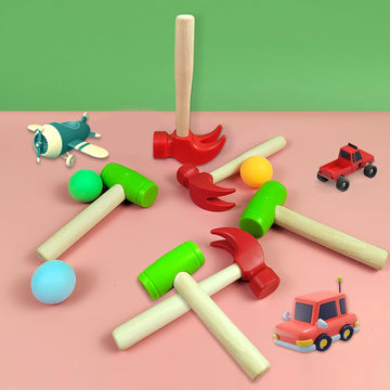 Aihsumc 10 Pcs Kids Wooden Hammer Toy With 100 Pcs Colorful Wood Golf Tees, Small Plastic Hammer Simulation Hammers Educational