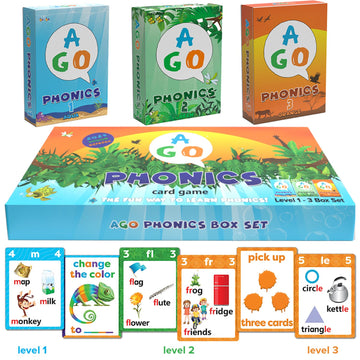 Ago Phonics Card Game (3 Level Box Set). Build Reading Skills, Learn Words And Phonics Sounds While Playing A Fun Card Game! 3 X