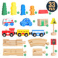 Wooden Train Tracks Toys For Toddler, 33 Pieces Magnetic Train With Wooden Tracks Fits For Thomas, Brio, Chuggington, Melissa An