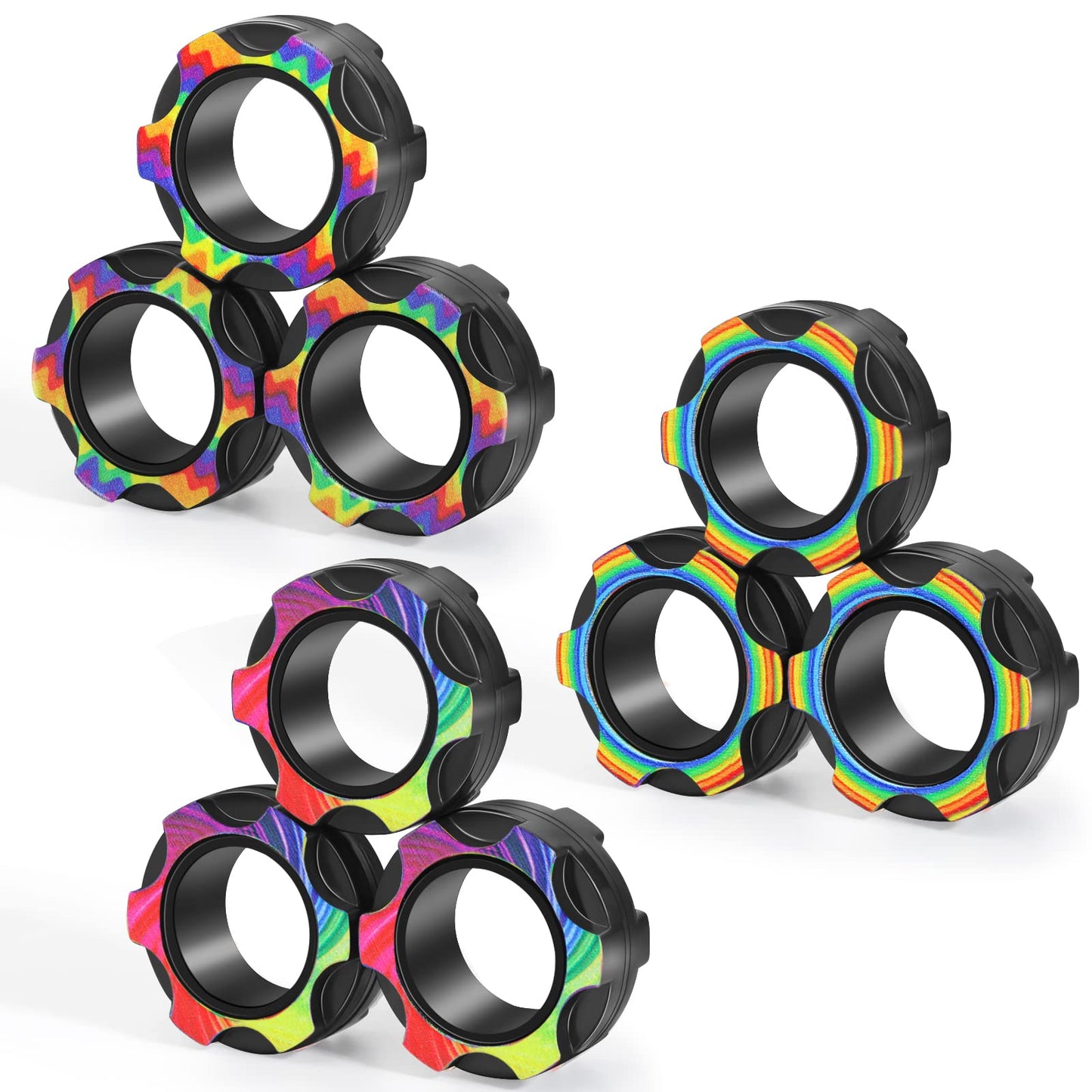 Buluwans Fingers Magnetic Ring Fidget Toys Colorful Silent Magnetic Rings For Anxiety 9Pcs Magnetic Ring Fidget Toys For Adults