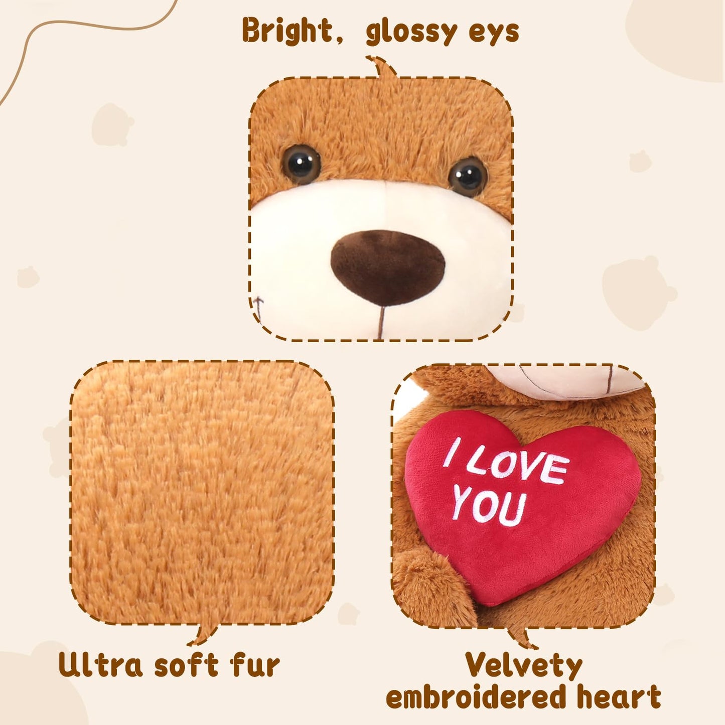 Maogolan Big Teddy Bear 4.3Ft Stuffed Animal, I Love You Red Heart Giant Teddy Bear Plush Toy, Large Stuffed Animal Gift For Girlfriend, Boyfriend, Kids,Dark Brown