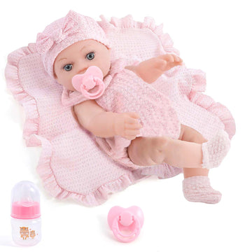 Dotvosy 12 Inch Realistic Adoption Girl Baby Doll Playset With Knit Clothes And Accessories Includes Pacifier,Blanket,Feeding Bo