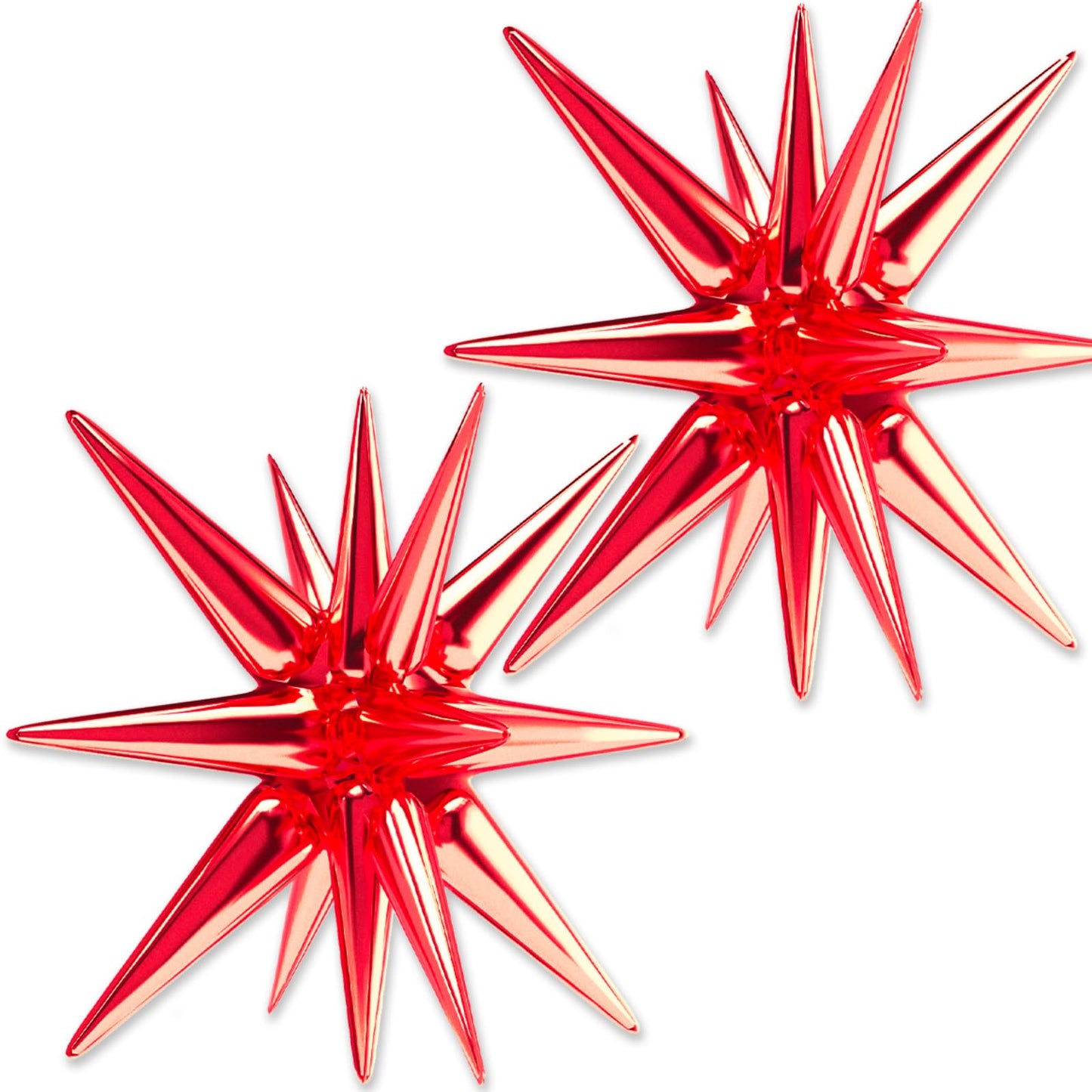 Partywoo Red Star Balloons, 2 Pcs 42 Inch Large 14-Pointed Starburst Balloons, One-Piece Star Explosion Balloons With Ribbon, Point Star Foil Balloons, Mylar Balloons For Birthday Party Decorations