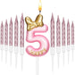 BBTO Number 5 Birthday Candle Pink Birthday Candle Girl with 10 Pieces Pink Candles Long Thin Cupcake Candles in Holders for Cak