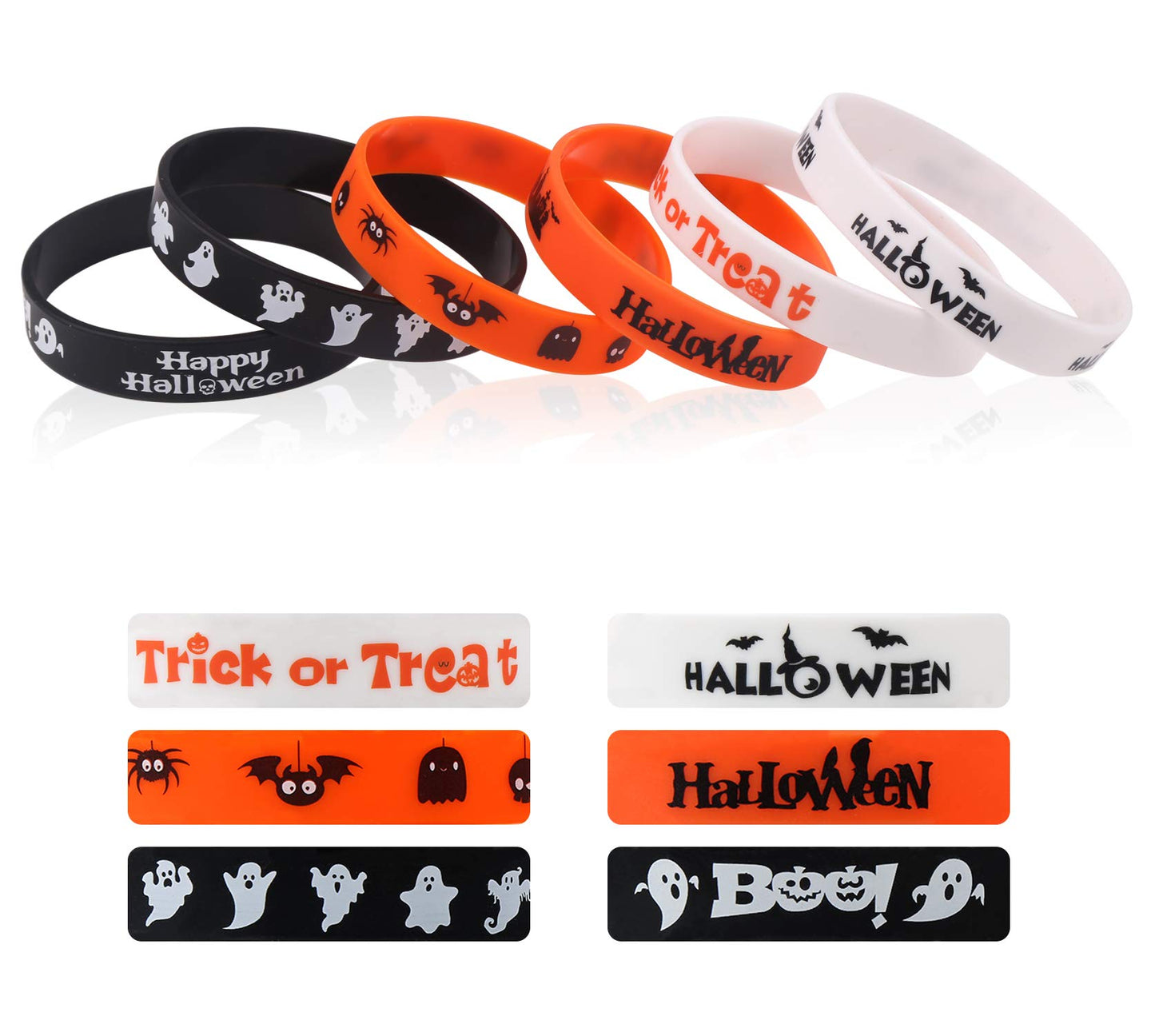 CCINEE 36pcs Rubber Wristbands 6 Novelty Halloween Pattern Silicone Bracelets Rubber Bands for Halloween Party Bag Filler Supply