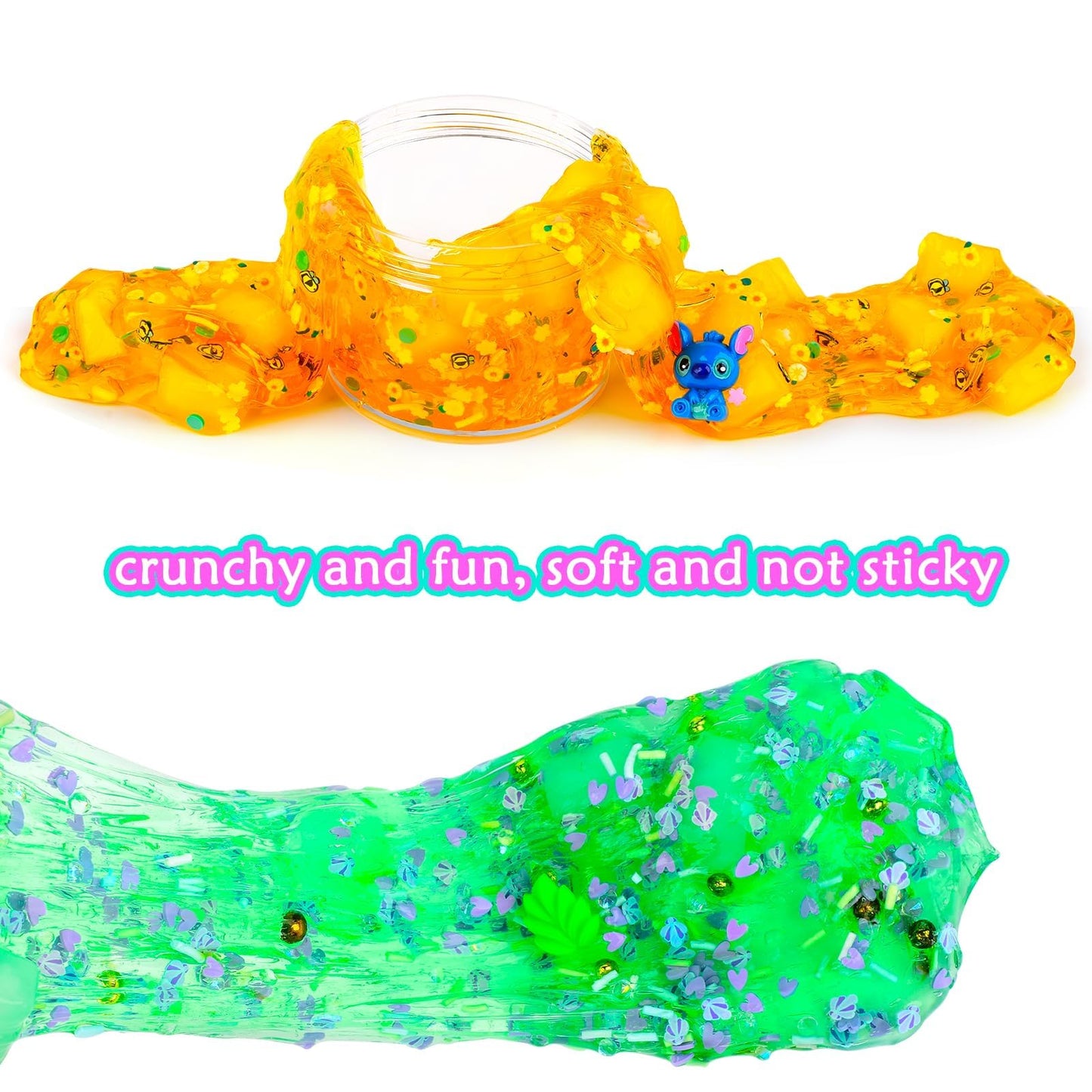 6 Pack Jelly Cube Crunchy Slime Kit, With Yellow, Pink, Purple, Green & Blue Clear Crunchy Slime, Super Soft Sludge Toy With Cut
