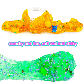 6 Pack Jelly Cube Crunchy Slime Kit, With Yellow, Pink, Purple, Green & Blue Clear Crunchy Slime, Super Soft Sludge Toy With Cut