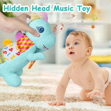 Baby Dino Plush Soft Stuffed Animal Toy For 0-3-6-12+ Months,Infant Musical Toy With Rattle,Squeaker,Sensory Crinkle,Teether & T