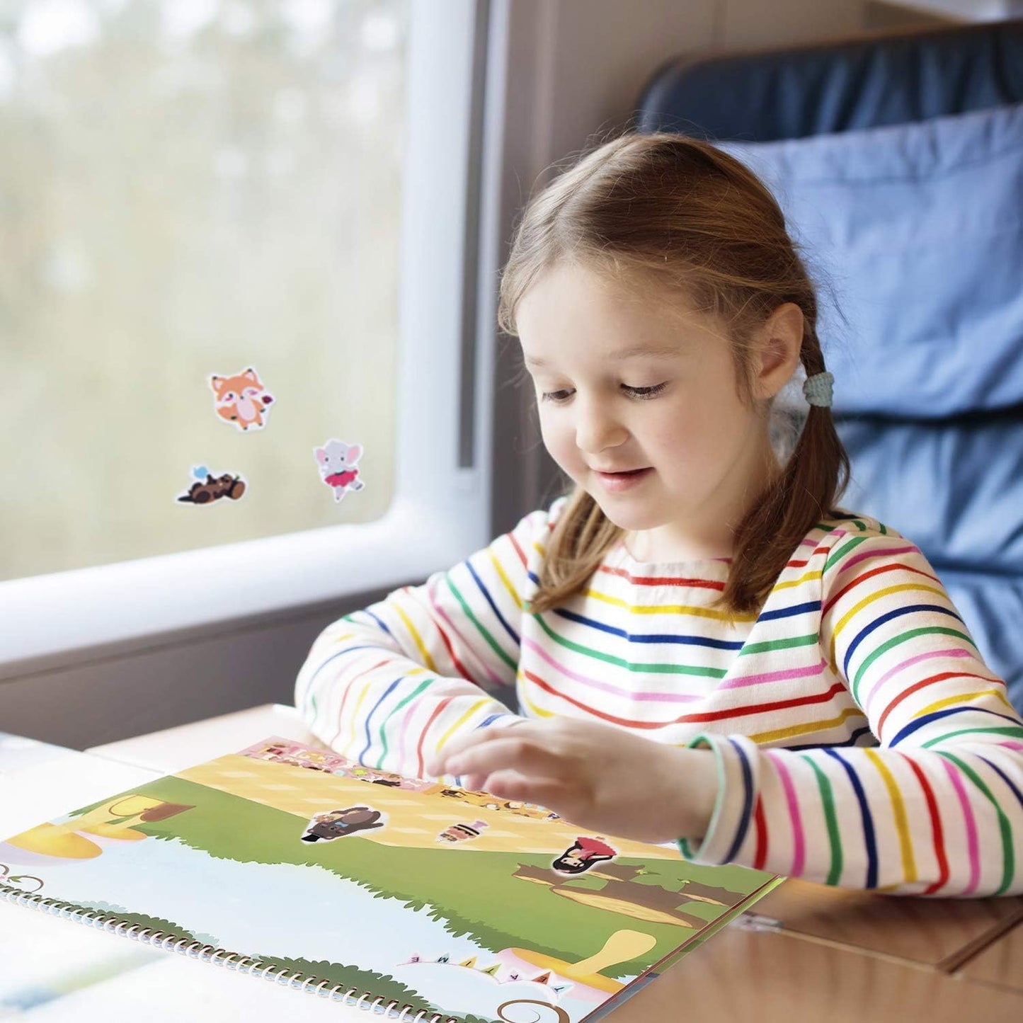 Giggles & Pebbles Reusable Stickers for Kids, Non-Adhesive Stickers for Toddler Children with 3 sceneries - Magic Kingdom, Tea P