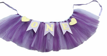 Purple 1st Birthday Baby Tutu for High Chair Decoration and ONE Pennant Mermaid Happy Birthday for Highchair