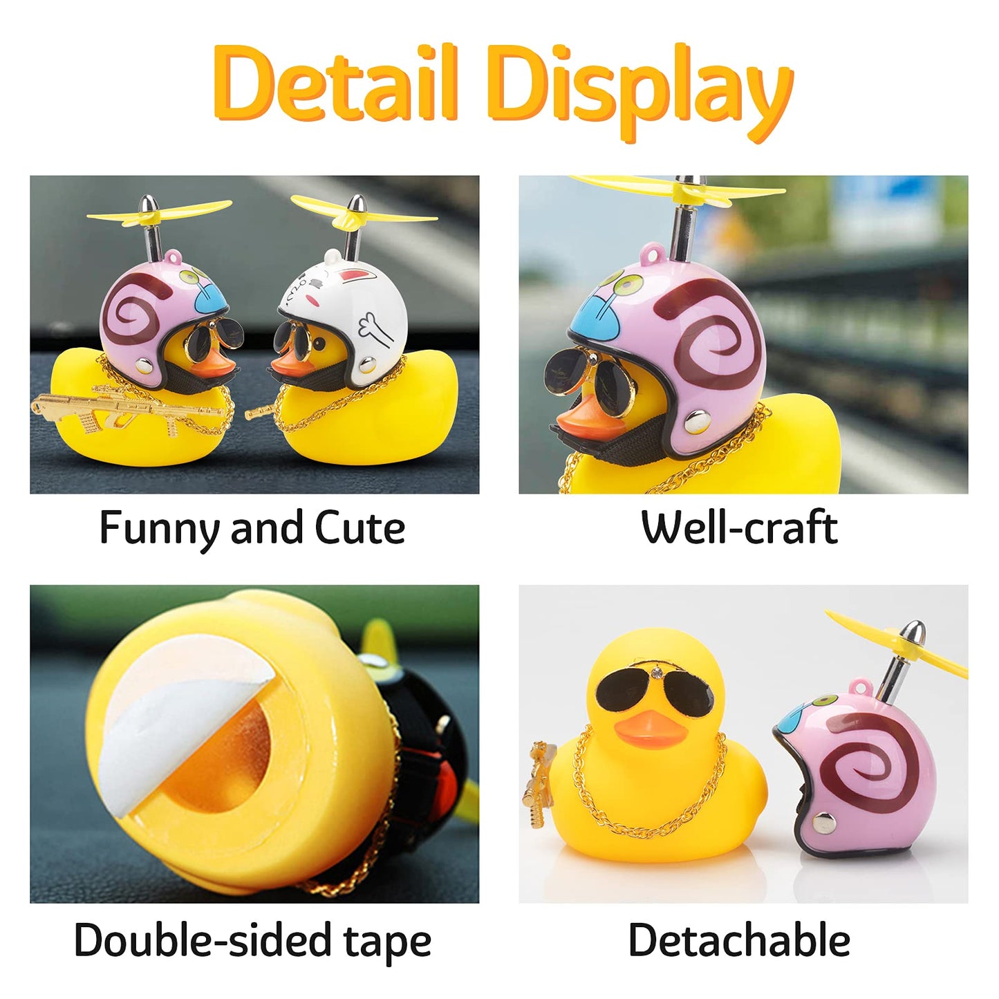 wonuu Rubber Duck Car Ornaments Cool Yellow Duck Car Dashboard Decorations Squeaky Glasses Duck with Propeller Helmet for Car ccessories Dashboard (Snail-Yellow G)